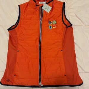 Peter Millar Orange Quilted Vest with Zipper